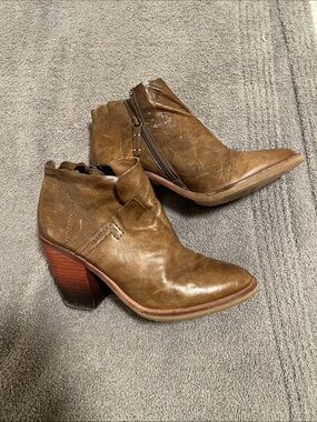 Women’s Brown Leather Ankle Booties with Stacked Heel